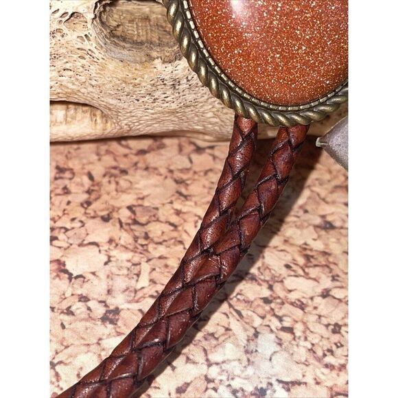 BRONZE Fall copper Gold STARLITE stone Wedding Groom Western Southwest Bolo tie - Picture 9 of 10